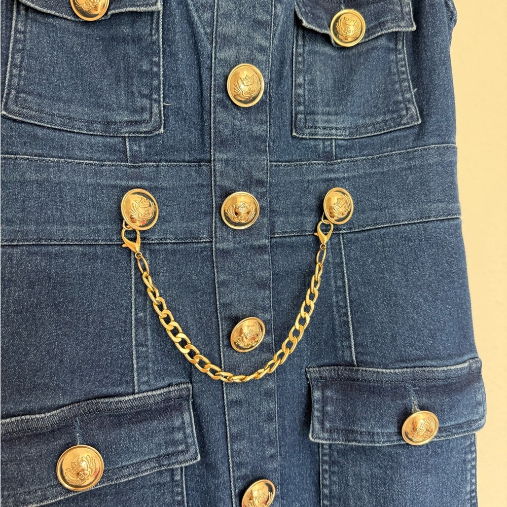 VENUS Dark Blue Denim Dress with Gold Accents - Picture 3 of 5